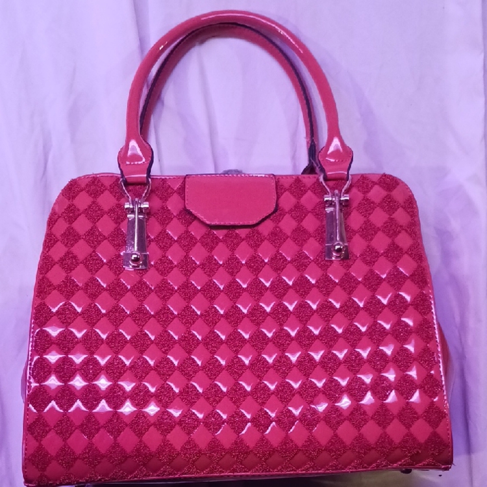 Elegant Orange Checkered Satchel Bag